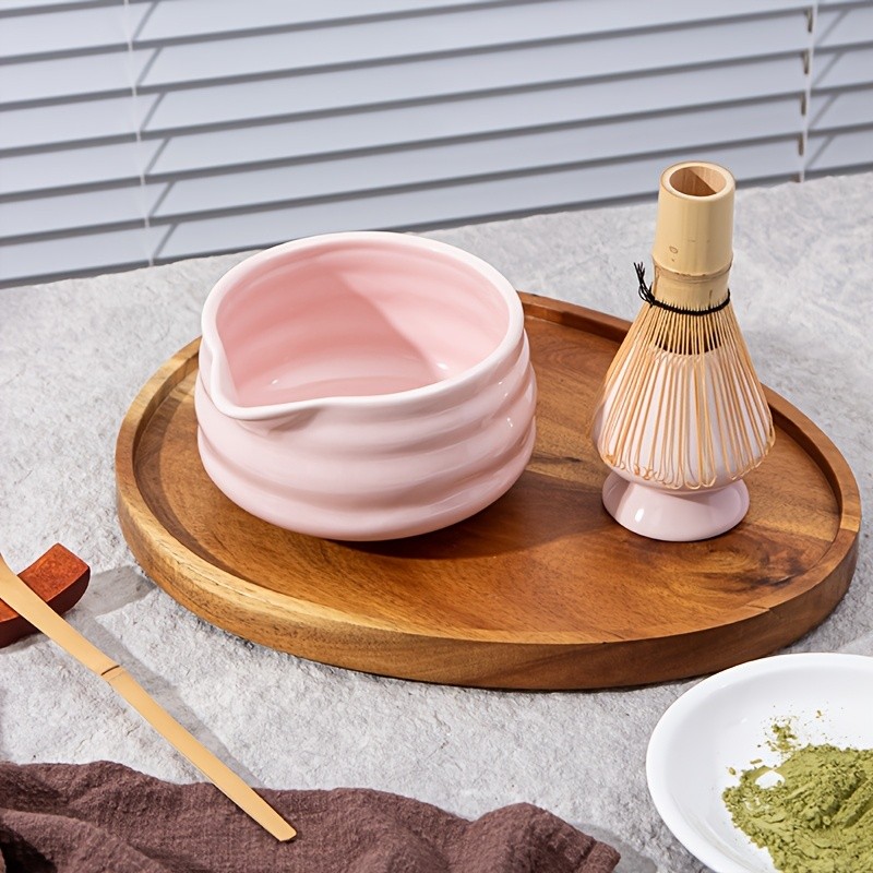 YUMIPLUS Pink Ceramic Matcha Bowl & Whisk Set – Complete Matcha Tea Set for Home or Restaurant Latte Art Ceremony