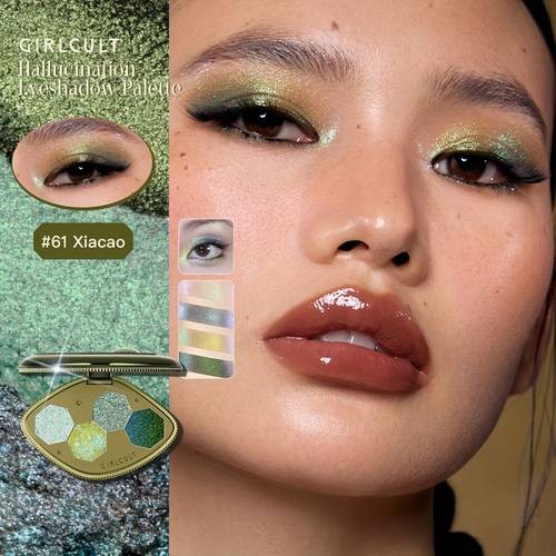 GIRLCULT Halloween Green Sparkling Eyeshadow – Golden Green Chameleon Dazzle