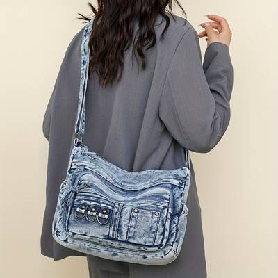 Vintage Washed Denim Shoulder Bag for Women – Soft Autumn–Winter Hobo Crossbody (Crafted in Guangzhou)