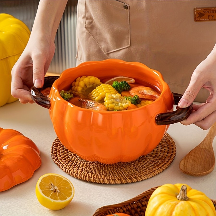 YUMIPLUS Dutch Oven Pumpkin Dish 50OZ – Premium Festive Ceramic Casserole