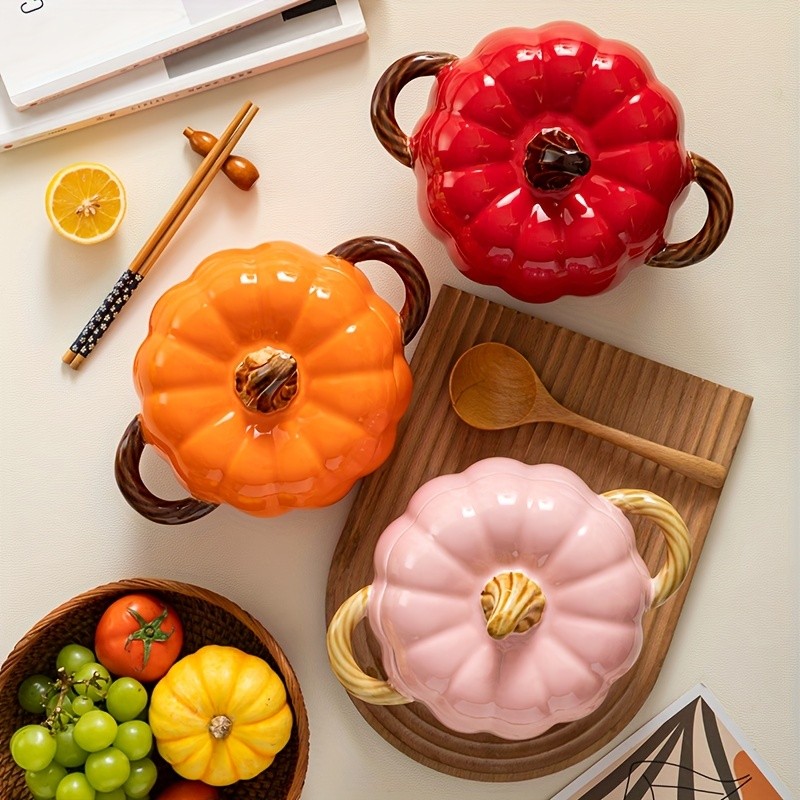 YUMIPLUS Dutch Oven Pumpkin Dish 50OZ – Premium Festive Ceramic Casserole