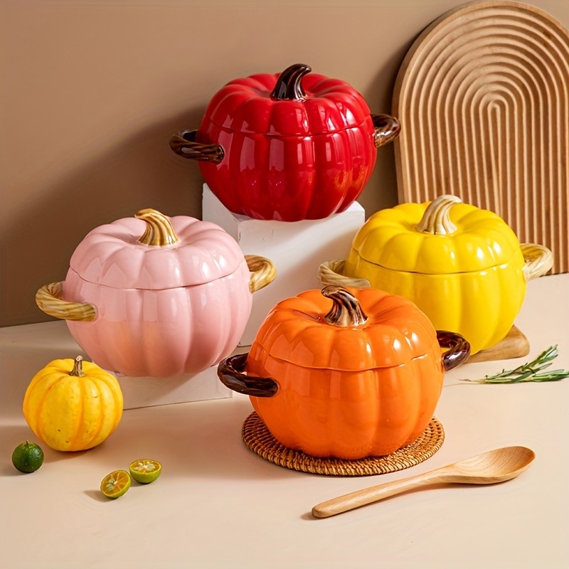 YUMIPLUS Dutch Oven Pumpkin Dish 50OZ – Premium Festive Ceramic Casserole