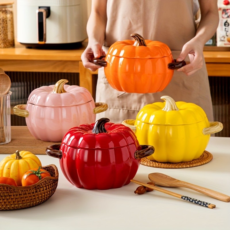 YUMIPLUS Dutch Oven Pumpkin Dish 50OZ – Premium Festive Ceramic Casserole