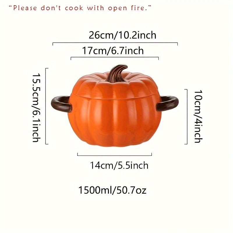 YUMIPLUS Dutch Oven Pumpkin Dish 50OZ – Premium Festive Ceramic Casserole