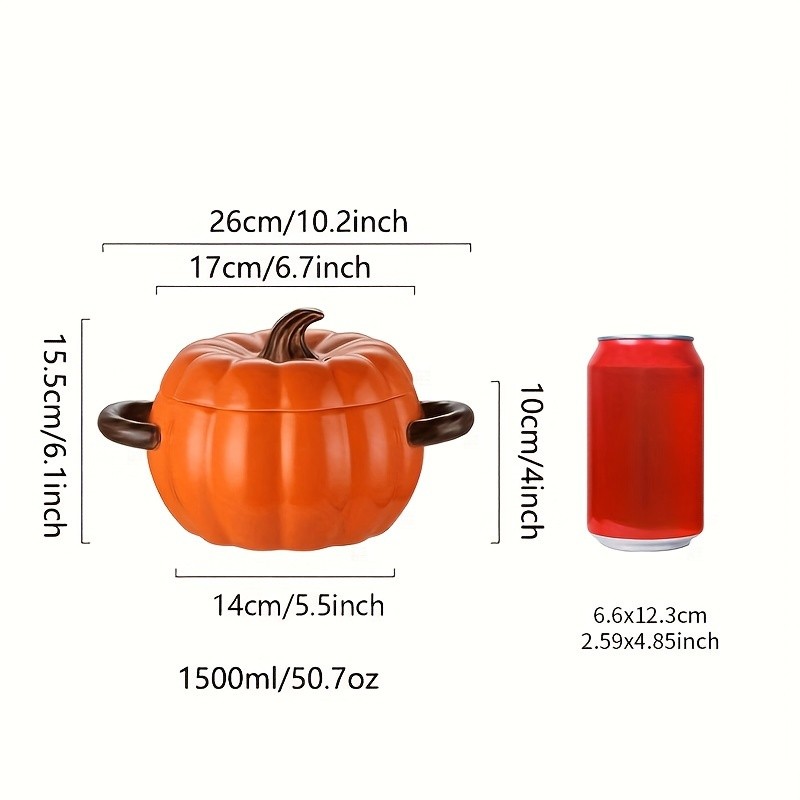 YUMIPLUS Dutch Oven Pumpkin Dish 50OZ – Premium Festive Ceramic Casserole