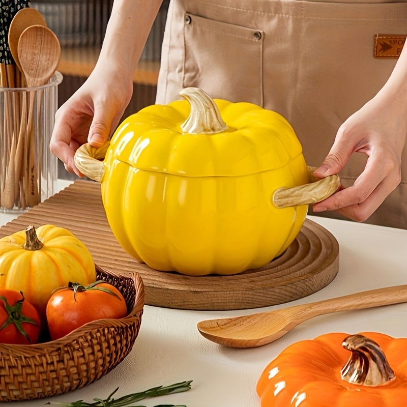 YUMIPLUS Dutch Oven Pumpkin Dish 50OZ – Premium Festive Ceramic Casserole