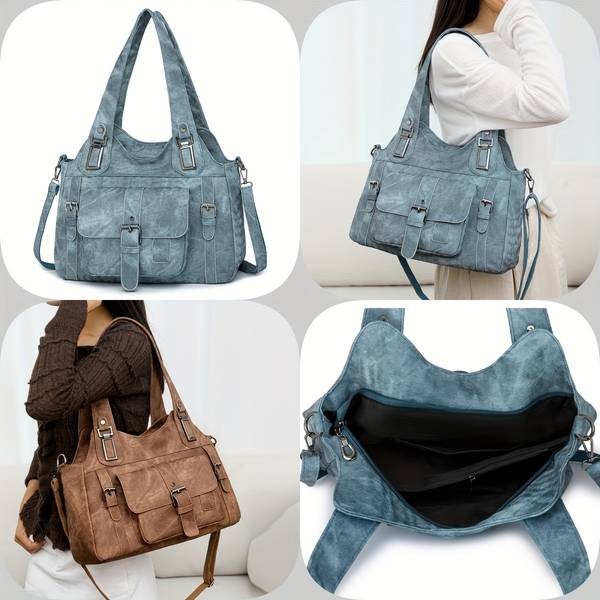 Taole Women’s Retro Synthetic Tote Bag – Vintage Style with Detachable Strap & Golden-Tone Hardware