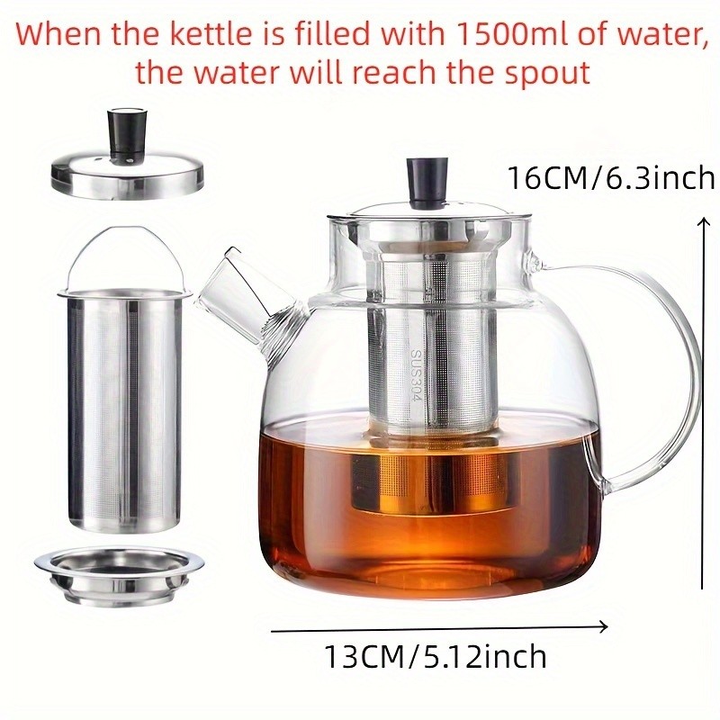 YUMIPLUS 1500ml Glass Teapot with Infuser – Stovetop-Safe Premium Tea Brewing Pot