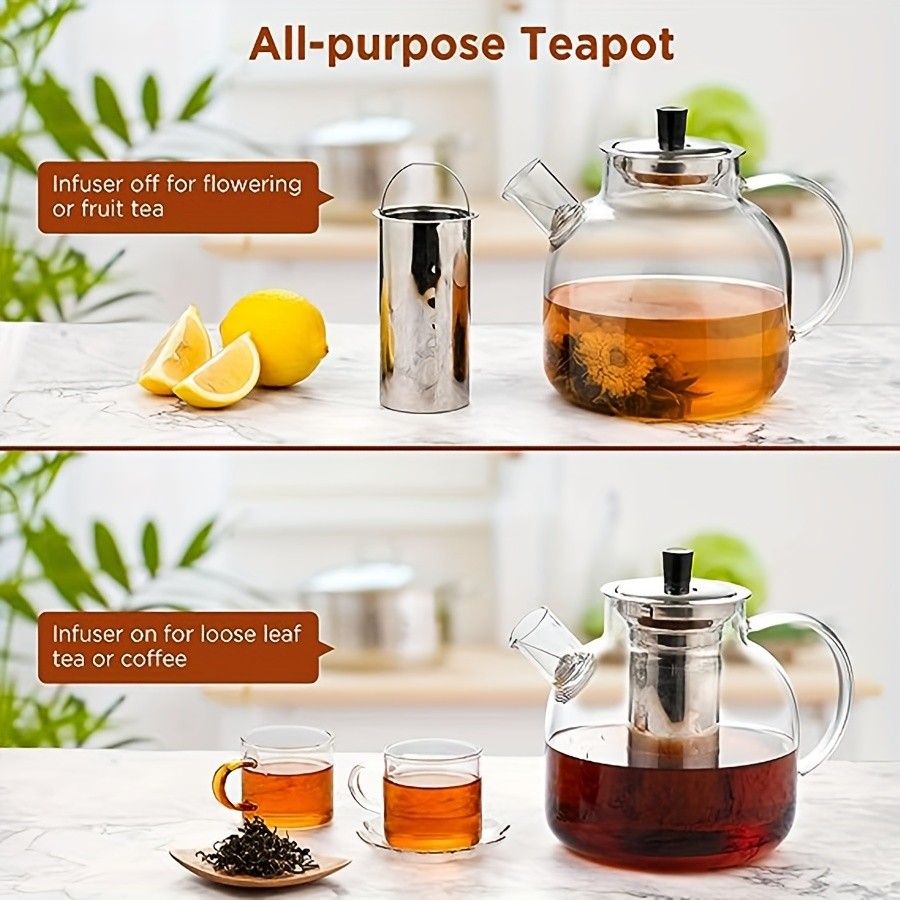 YUMIPLUS 1500ml Glass Teapot with Infuser – Stovetop-Safe Premium Tea Brewing Pot
