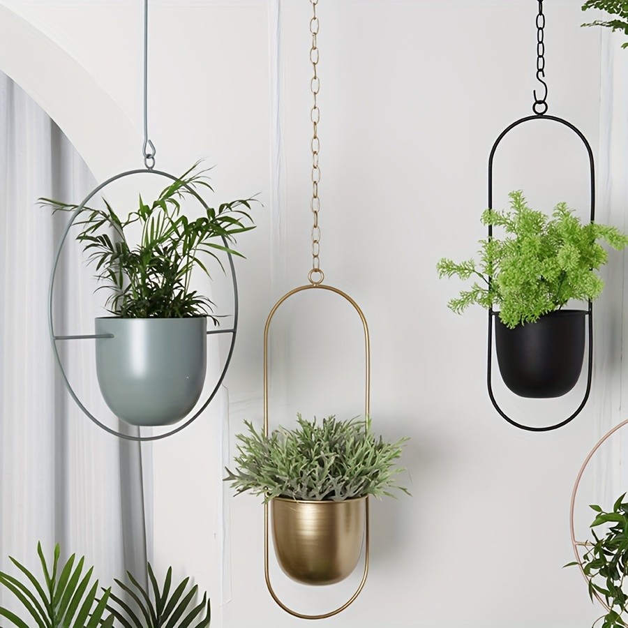 YUMIPLUS Modern Iron Hanging Decorative Vases – Minimalist Creative Balcony Planters Set