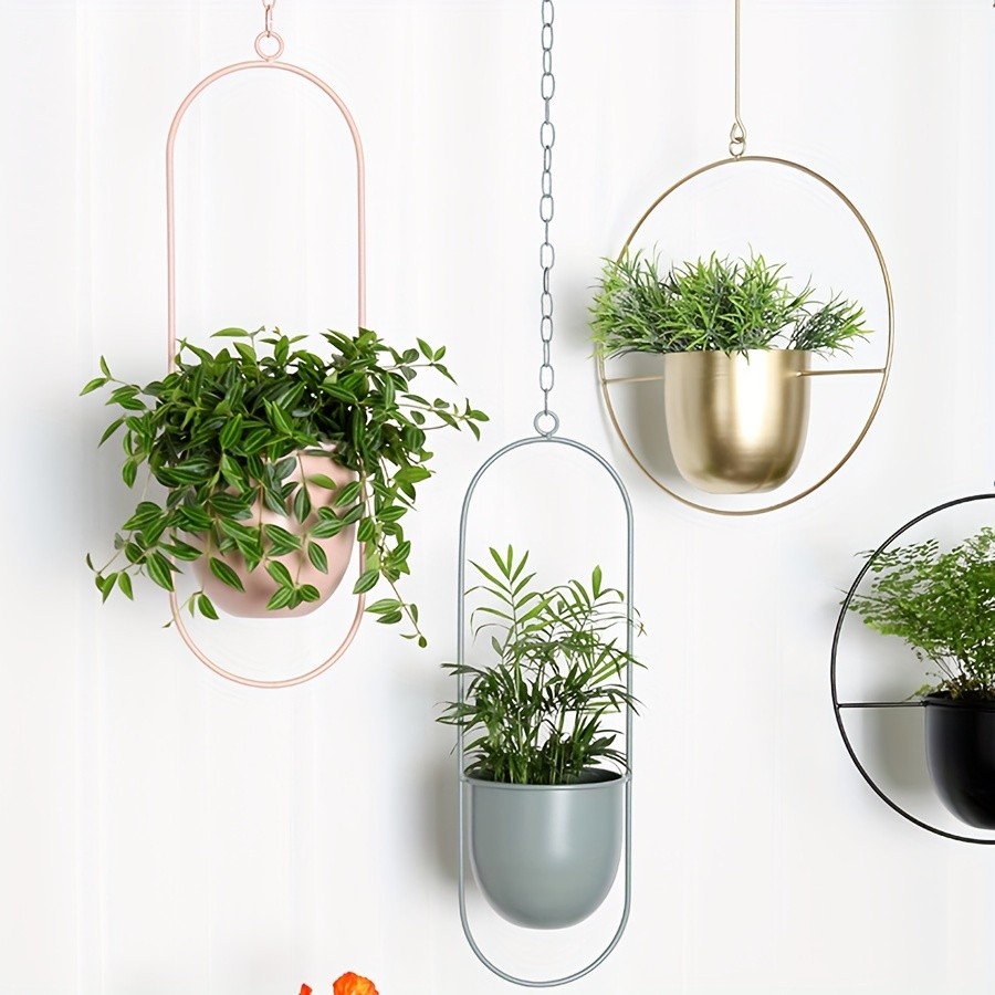 YUMIPLUS Modern Iron Hanging Decorative Vases – Minimalist Creative Balcony Planters Set