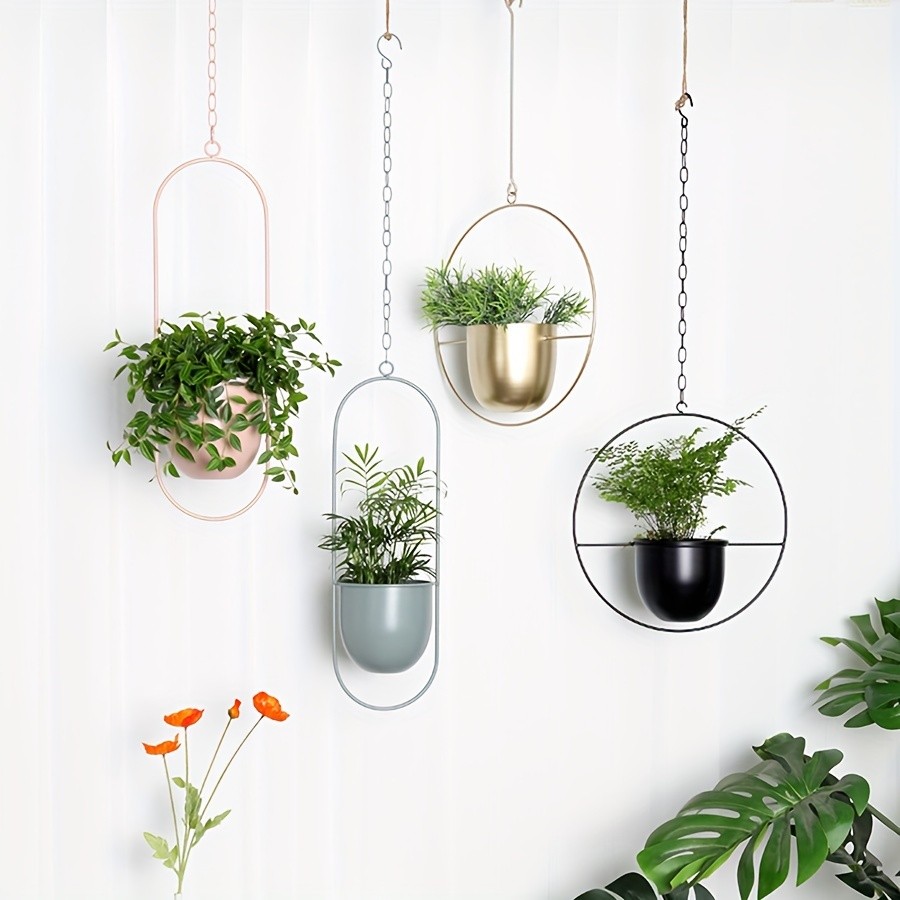 YUMIPLUS Modern Iron Hanging Decorative Vases – Minimalist Creative Balcony Planters Set