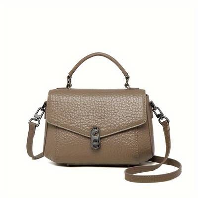 Vintage Genuine Leather Handbag – Small Turn-Lock Crossbody/Clutch with Adjustable Strap