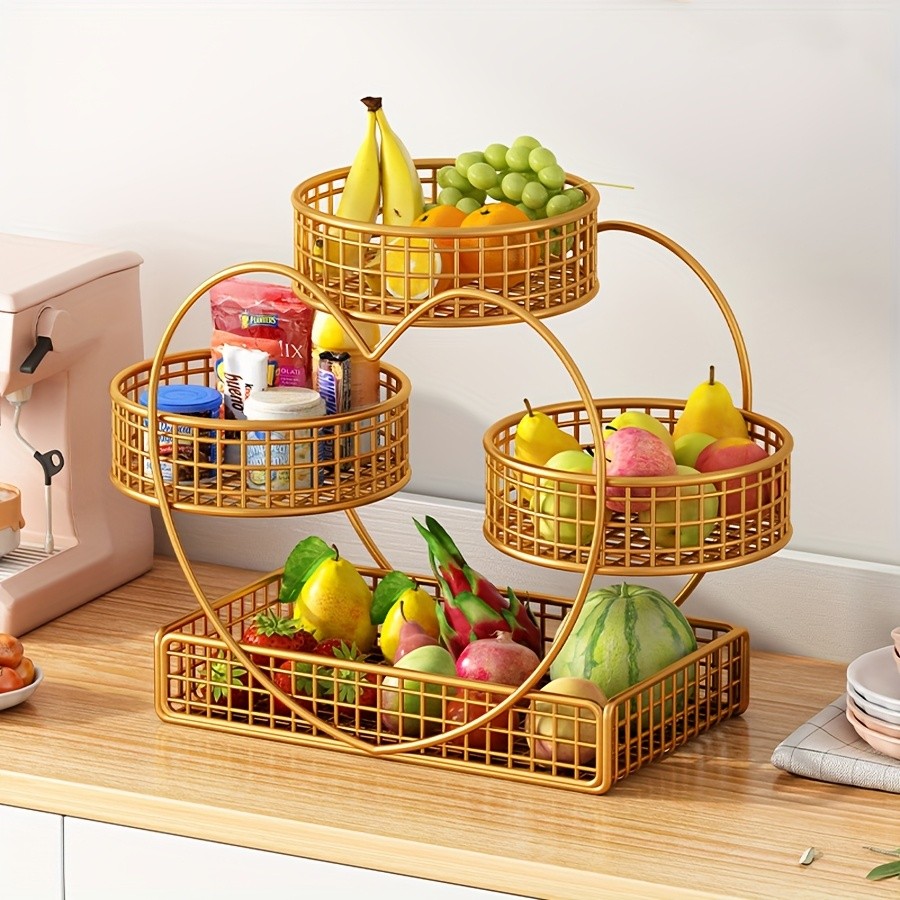 YUMIPLUS Heart-Shaped 3-Tier Fruit Basket – Elegant Countertop Display for Snacks, Fruits & Events