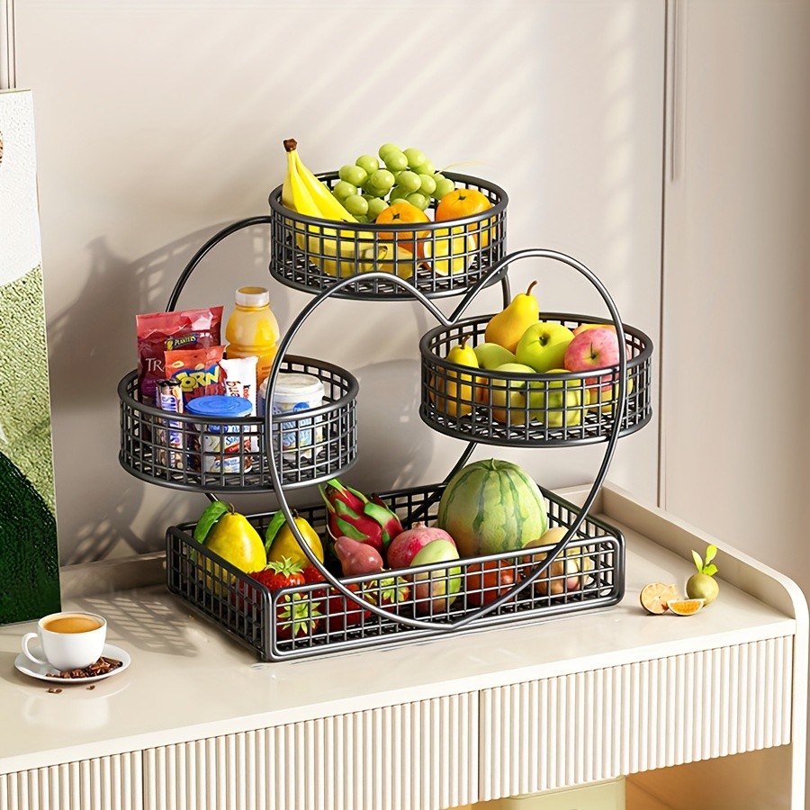YUMIPLUS Heart-Shaped 3-Tier Fruit Basket – Elegant Countertop Display for Snacks, Fruits & Events