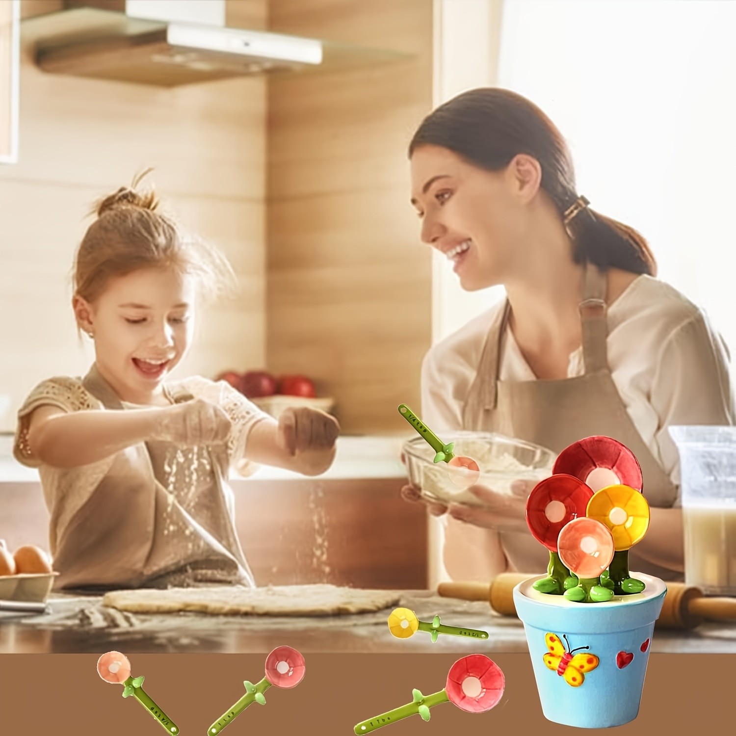 YUMIPLUS Flower Ceramic Measuring Spoons Set – Cute Porcelain Spoons with Pot Base Holder