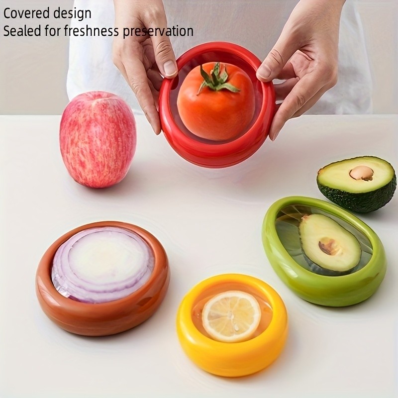 YUMIPLUS Silicone Vegetable Storage Set (4pcs) – Reusable Freshness Keepers for Avocado, Onion, Tomato & Lemon