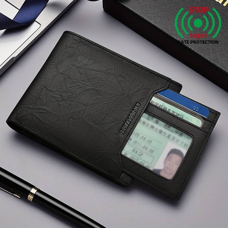 BANYANU Men’s Top-Grain Leather Short Wallet – 14 Card Slots + Independent Card Holder