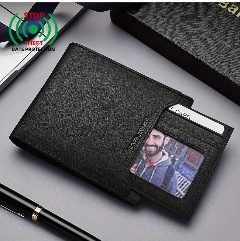 BANYANU Men’s Top-Grain Leather Short Wallet – 14 Card Slots + Independent Card Holder
