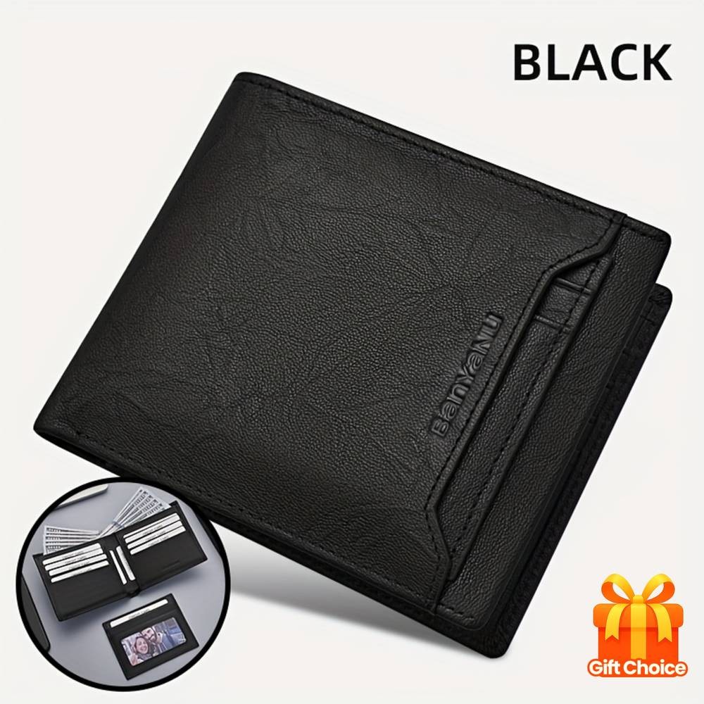 BANYANU Men’s Top-Grain Leather Short Wallet – 14 Card Slots + Independent Card Holder