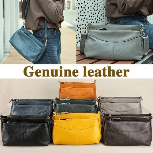 NIUCUNZH Women’s Genuine Leather Crossbody Bag – Sleek Black Handbag with Detachable Strap & Multiple Zipper Pockets