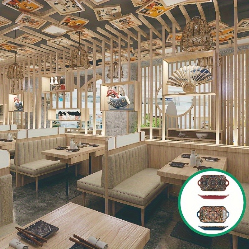 YUMIPLUS Bohemian Ceramic Serving Platter – Versatile Rectangular Dish with Handles for Dining & Entertaining