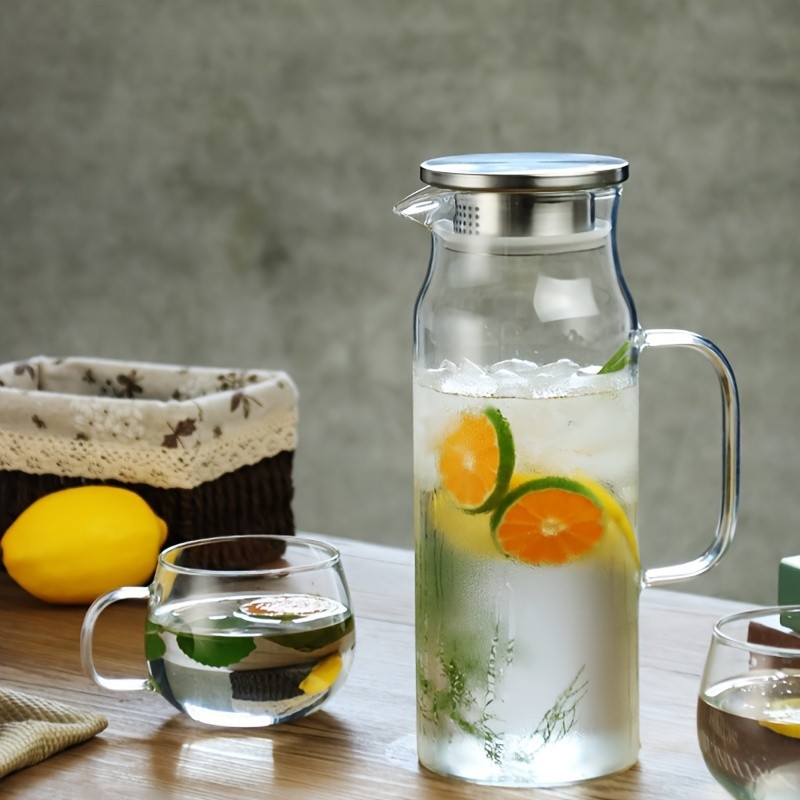YUMIPLUS 1500ml High Borosilicate Glass Pitcher – Heat-Resistant Durable Water & Beverage Dispenser with Stainless Steel Lid