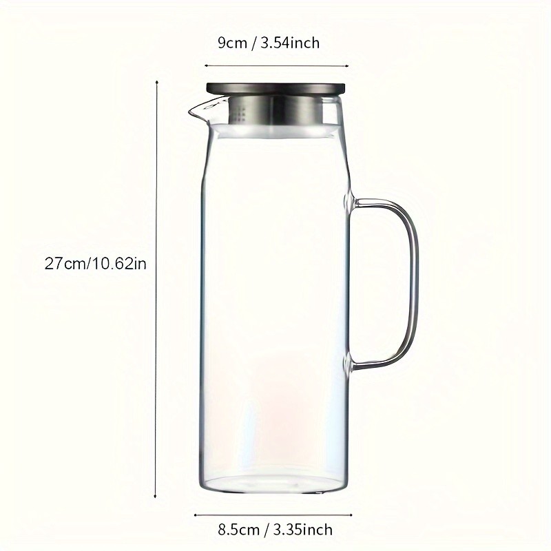 YUMIPLUS 1500ml High Borosilicate Glass Pitcher – Heat-Resistant Durable Water & Beverage Dispenser with Stainless Steel Lid