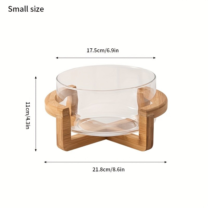 YUMIPLUS Glass Fruit Plate with Bamboo Base – Elegant Snack & Salad Bowl for Home, Restaurant & Hotel Use