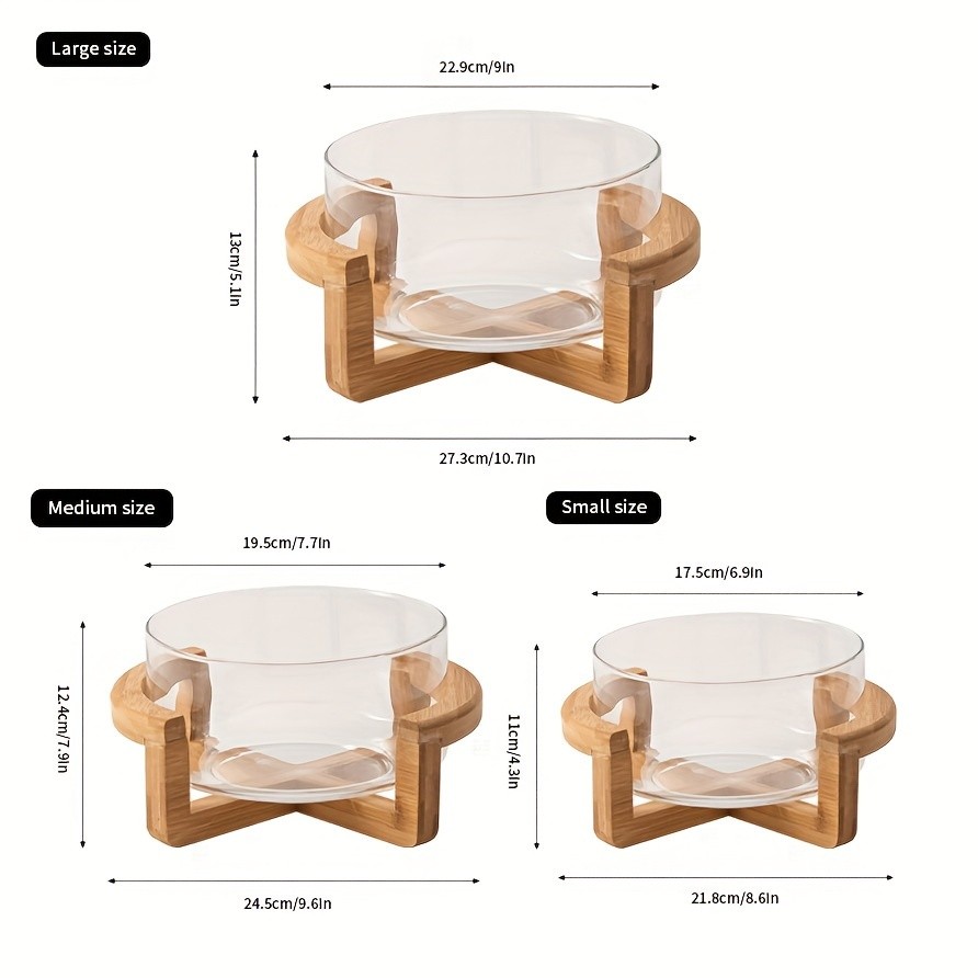 YUMIPLUS Glass Fruit Plate with Bamboo Base – Elegant Snack & Salad Bowl for Home, Restaurant & Hotel Use