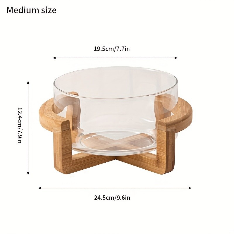 YUMIPLUS Glass Fruit Plate with Bamboo Base – Elegant Snack & Salad Bowl for Home, Restaurant & Hotel Use