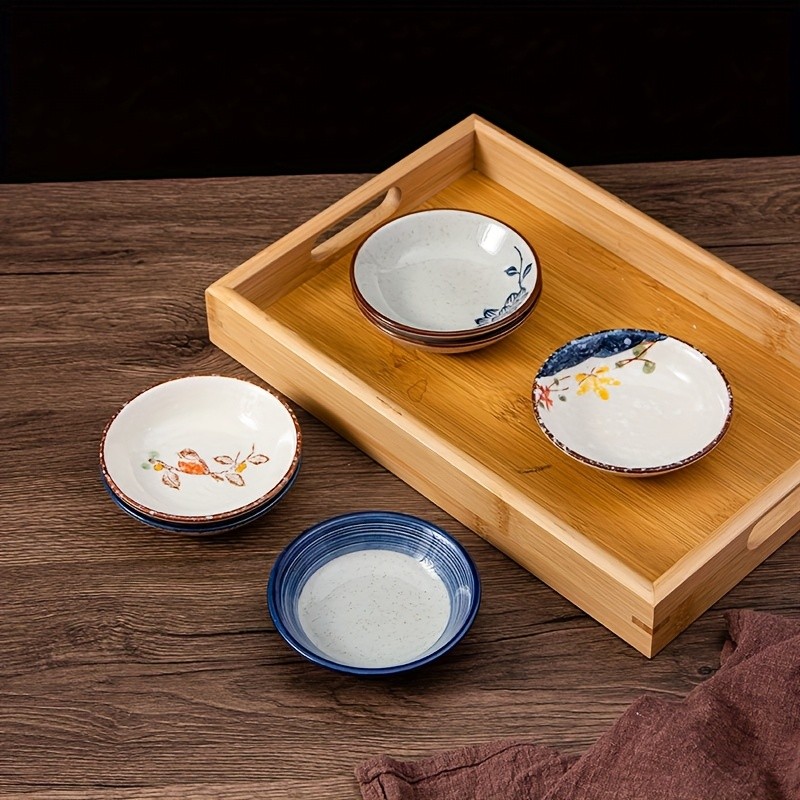 YUMIPLUS Japanese Retro Ceramic Side Dish Bowls Set (6pcs) – Traditional Porcelain Seasoning & Soy Sauce Dipping Plates