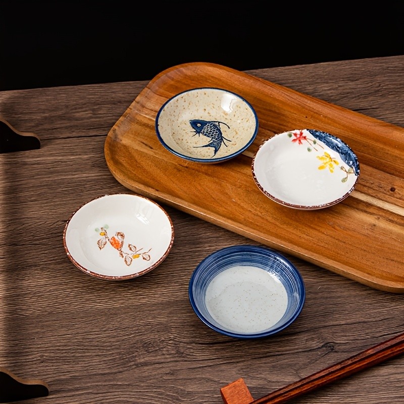 YUMIPLUS Japanese Retro Ceramic Side Dish Bowls Set (6pcs) – Traditional Porcelain Seasoning & Soy Sauce Dipping Plates