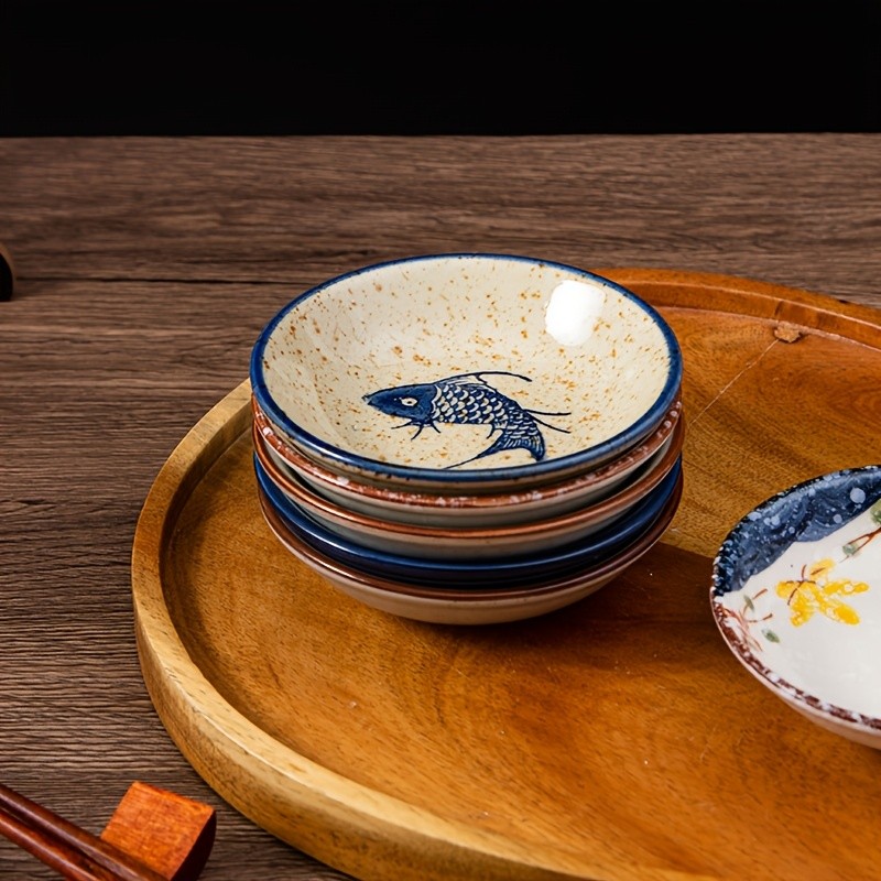 YUMIPLUS Japanese Retro Ceramic Side Dish Bowls Set (6pcs) – Traditional Porcelain Seasoning & Soy Sauce Dipping Plates