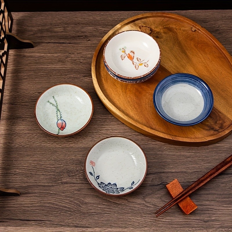 YUMIPLUS Japanese Retro Ceramic Side Dish Bowls Set (6pcs) – Traditional Porcelain Seasoning & Soy Sauce Dipping Plates