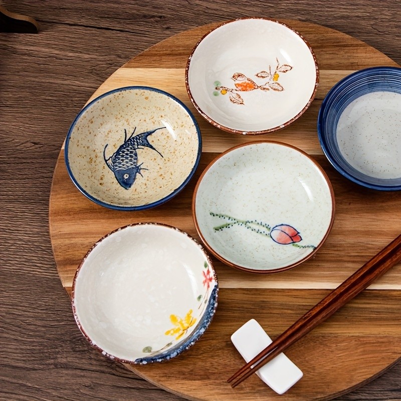 YUMIPLUS Japanese Retro Ceramic Side Dish Bowls Set (6pcs) – Traditional Porcelain Seasoning & Soy Sauce Dipping Plates