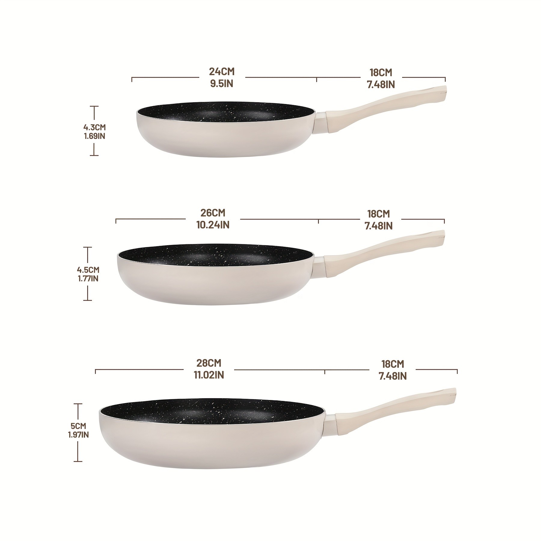 KPXSIAION Non-Stick Granite Frying Pan Set – PFOA-Free Skillets for All Stoves (9.45'' / 10.25'' / 11'')