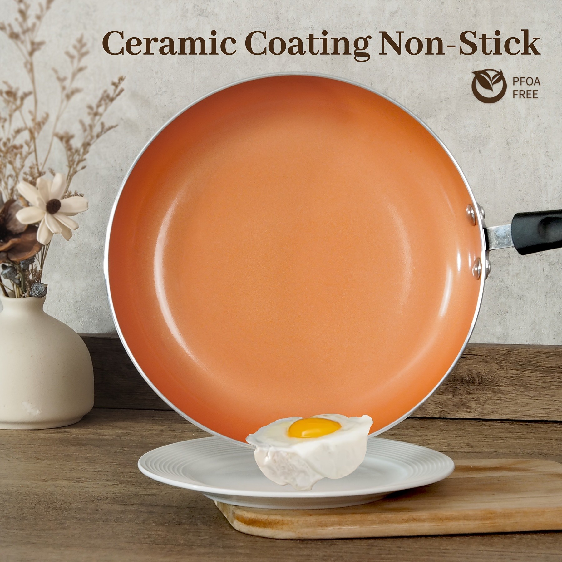 KPXSIAION Nonstick Frying Pan Set (3pcs) – Golden Ceramic Coating Induction Skillet Set for Eggs, Omelettes & Everyday Cooking