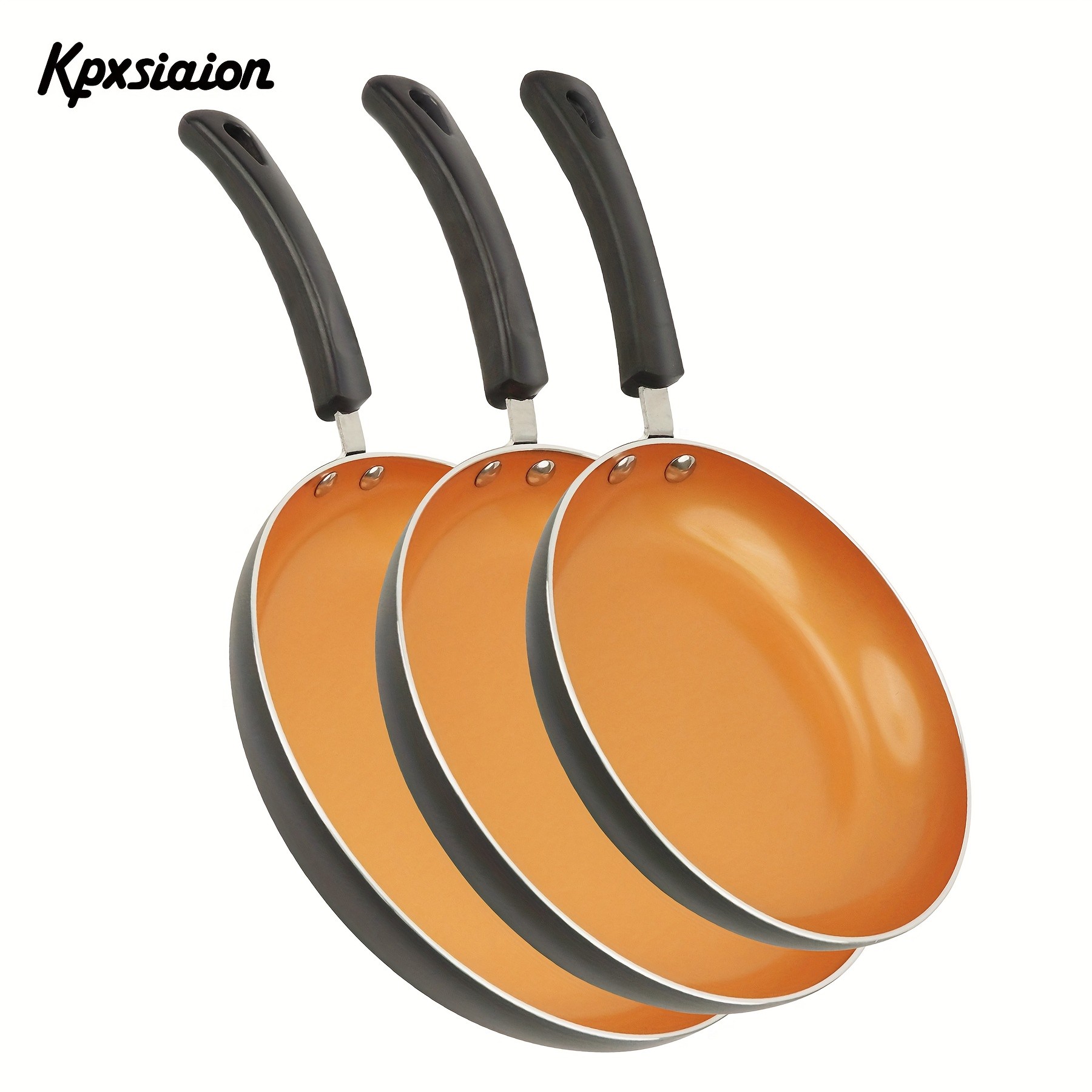 KPXSIAION Nonstick Frying Pan Set (3pcs) – Golden Ceramic Coating Induction Skillet Set for Eggs, Omelettes & Everyday Cooking