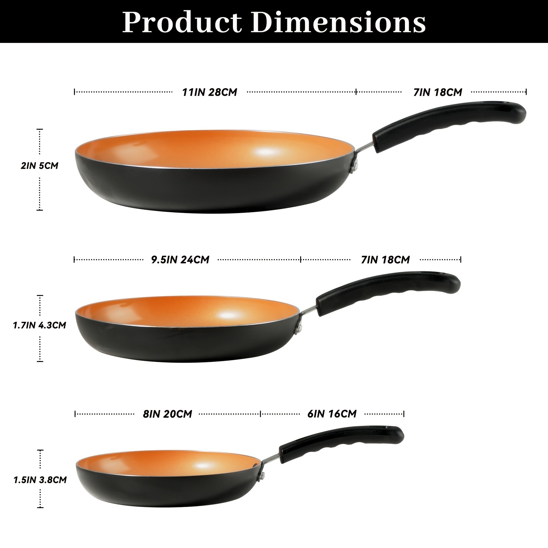 KPXSIAION Nonstick Frying Pan Set (3pcs) – Golden Ceramic Coating Induction Skillet Set for Eggs, Omelettes & Everyday Cooking