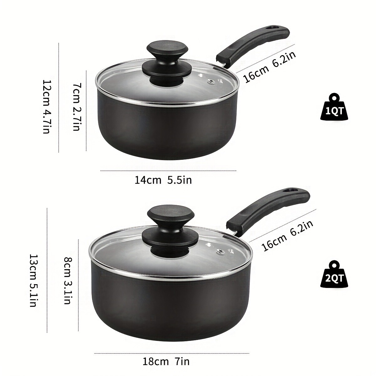 KPXSIAION Nonstick Sauce Pan Set (1QT + 2QT) – Induction-Compatible Aluminum Pots with Lids for Everyday Home Cooking