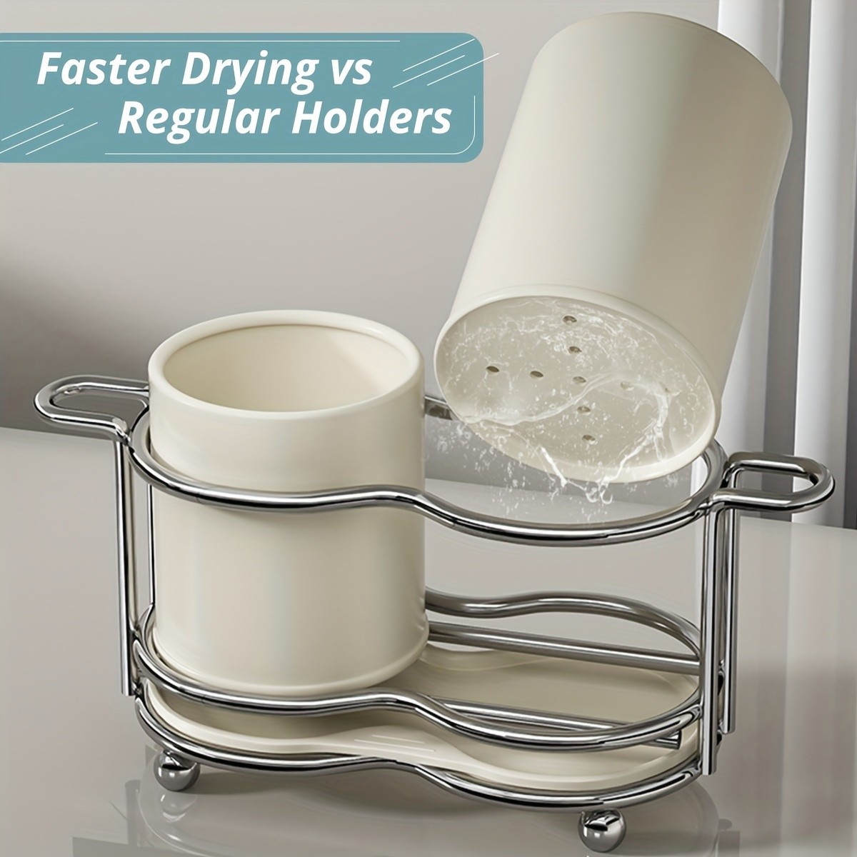 URLUNA Cutlery Holder – Dual-Compartment Silverware Organizer with Metal Frame for Kitchen & Countertop Storage