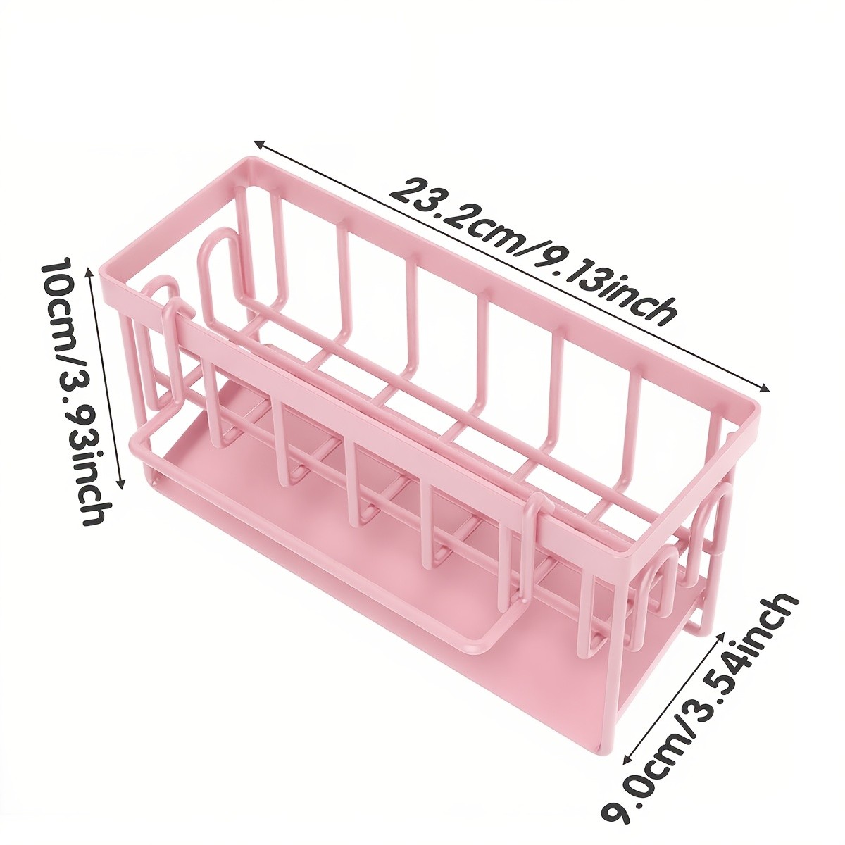 URLUNA Sink Caddy with Rag Hook & Self-Drain Tray – Pink Kitchen Organizer for Sponges, Cloths & Cleaning Supplies