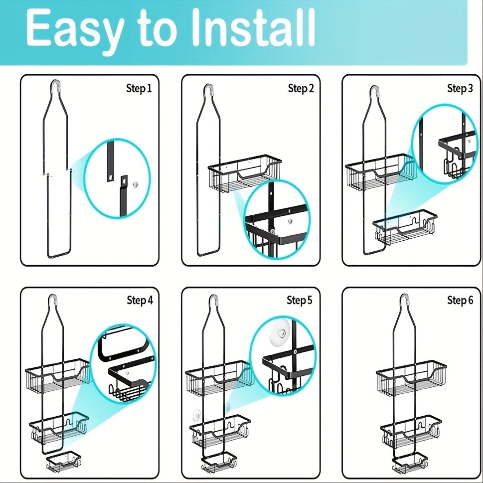 URLUNA Rustproof Black Shower Caddy – Wall-Mounted No-Drill Bathroom Organizer with Soap Holder