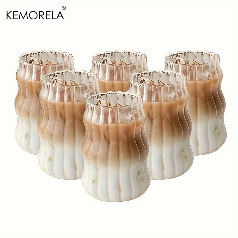 KEMORELA 17oz Irregular Wavy Drinking Glasses (4/6pcs) – Clear Water & Coffee Cups for Home & Kitchen