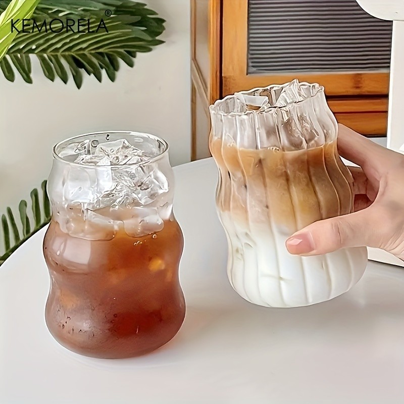 KEMORELA 17oz Irregular Wavy Drinking Glasses (4/6pcs) – Clear Water & Coffee Cups for Home & Kitchen