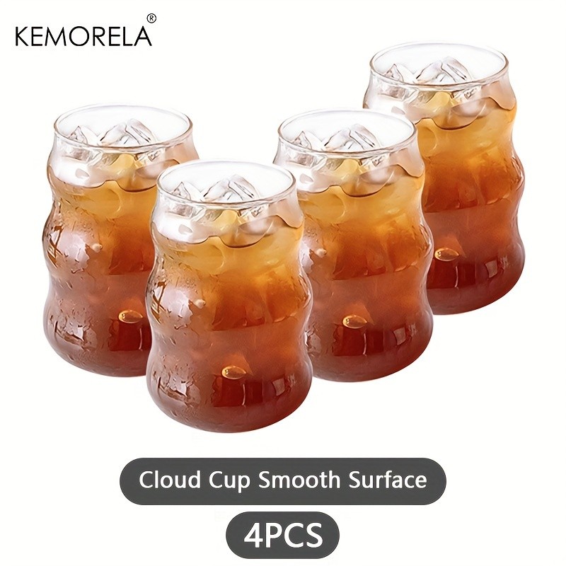 KEMORELA 17oz Irregular Wavy Drinking Glasses (4/6pcs) – Clear Water & Coffee Cups for Home & Kitchen