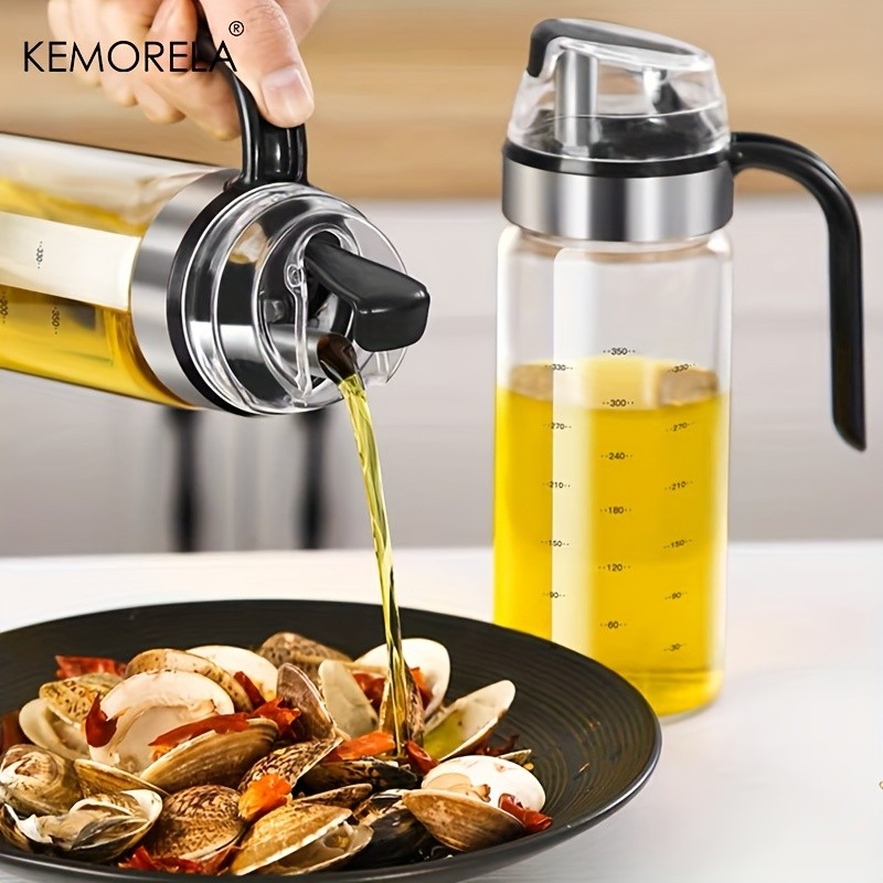 KEMORELA Glass Seasoning Bottle Dispenser – PVC-Free Transparent Sauce Jar with Measurement Markings