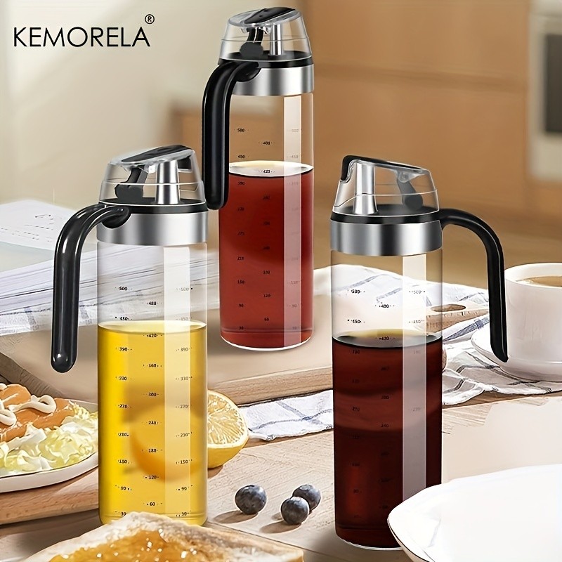 KEMORELA Glass Seasoning Bottle Dispenser – PVC-Free Transparent Sauce Jar with Measurement Markings