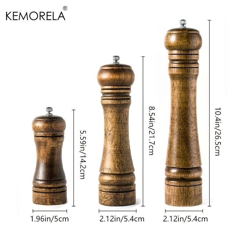 KEMORELA Wooden Pepper Grinder – Handheld Manual Spice Mill with Classic Natural Design